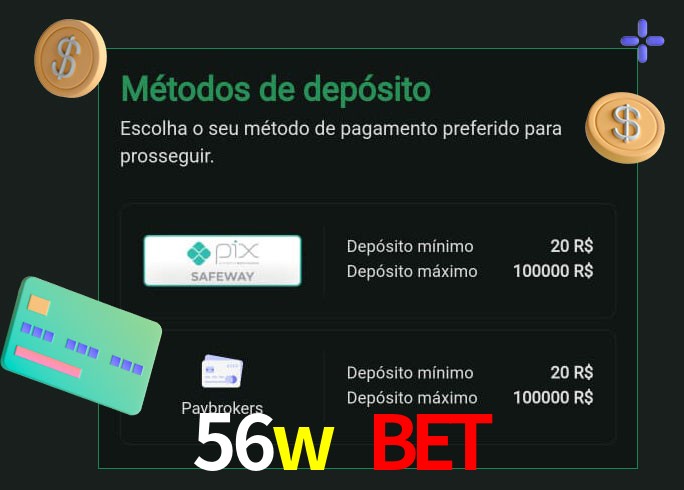 O cassino 56w bet oferece uma grande variedade de métodos de pagamento